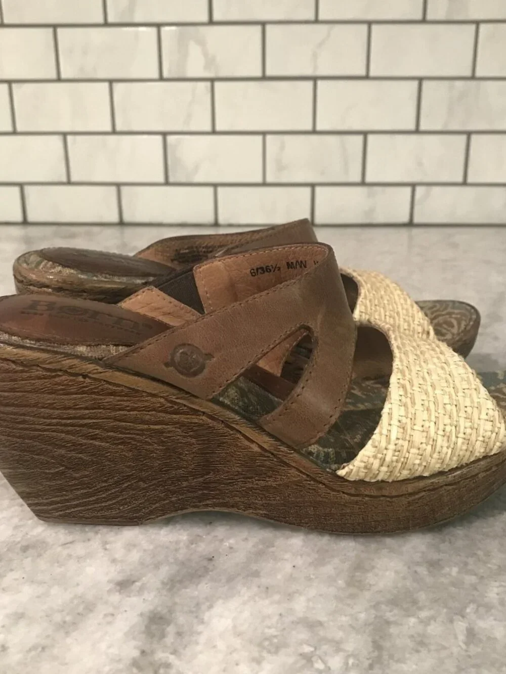 Born Sandals Womens Size 6 Wedge Heel Leather Woven Strappy Bohemian Hippie - Picture 1 of 8